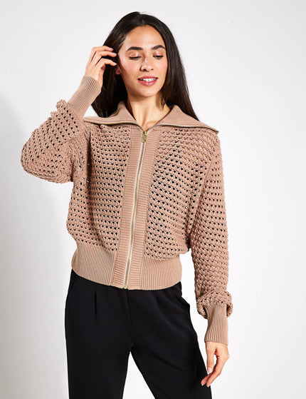 Varley Eloise Zip-Through Knit - Warm Taupeimages1- The Sports Edit