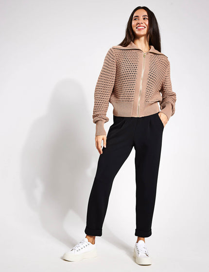 Varley Eloise Zip-Through Knit - Warm Taupeimages3- The Sports Edit
