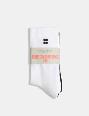 Pilates Crew Gripper Sock 2 Pack - White/Black Pilates Crew Gripper Sock 2 Pack - White/Black