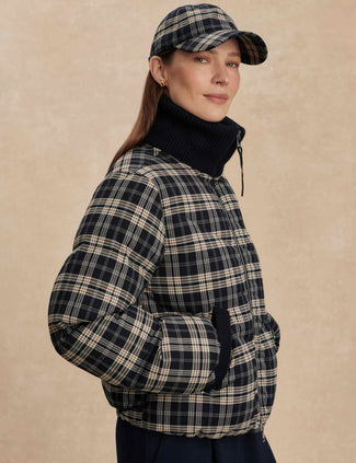 Bryony Short Puffer Jacket - Navy Check Bryony Short Puffer Jacket - Navy Check