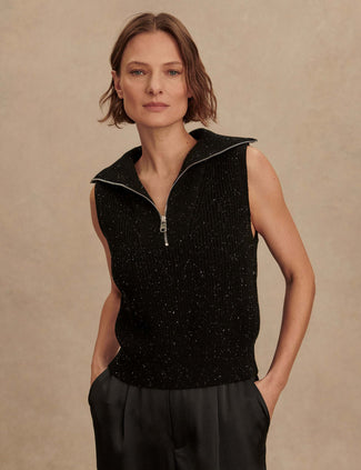 Hally Half-Zip Rib Vest - Black Fleck Hally Half-Zip Rib Vest - Black Fleck