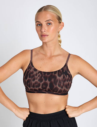 Optime Essentials Workout Leopard Light Support Bra - Earth Strata/Black