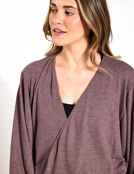 Beyond Yoga Wrapped Up Pullover - Heathered Truffleimage3- The Sports Edit