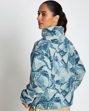 Helvetia II Cropped Sherpa Half Snap Printed Fleece - Marine Light/Sunscape