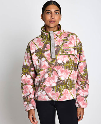 Helvetia II Cropped Sherpa Half Snap Printed Fleece - Pink Agate/Florascope