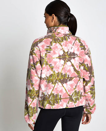 Helvetia II Cropped Sherpa Half Snap Printed Fleece - Pink Agate/Florascope