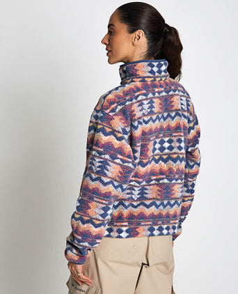 Helvetia II Cropped Sherpa Half Snap Printed Fleece - Sea Salt/Retrotree