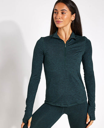 ReSet Mock Neck Half Zip - Moss Heather