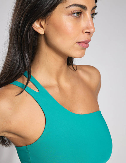 Girlfriend Collective Uma One Shoulder Bra - Peacockimage3- The Sports Edit