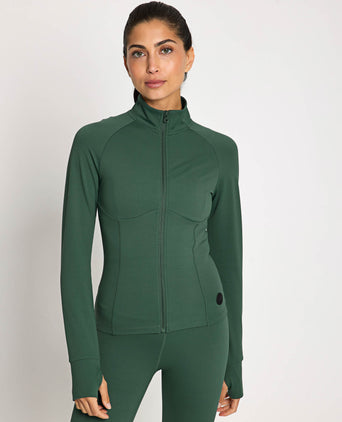 Zuri Contoured Zip Thru Top - Deep Green