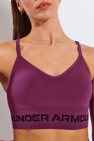 Under Armour Seamless Low Long Sports Bra - Pink Quartz/Polaris Purpleimage4- The Sports Edit