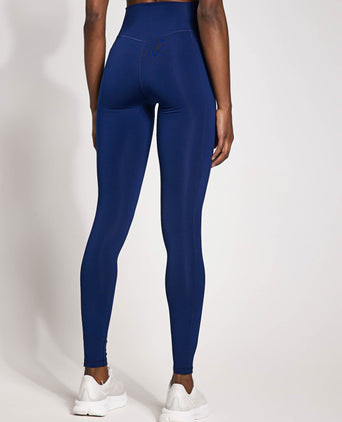Optime Essentials Stash Pocket Full-Length Leggings - Dark Blue/White