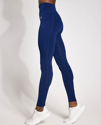 Optime Essentials Stash Pocket Full-Length Leggings - Dark Blue/White