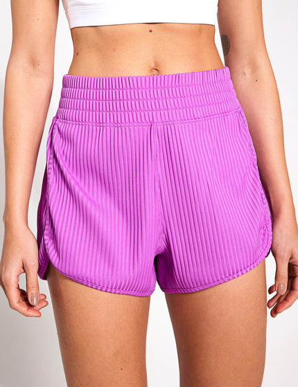 adidas Pacer All Gym Seasonal Rib High Waisted Tonal 3-Stripes Shorts - Purple Burstimage1- The Sports Edit
