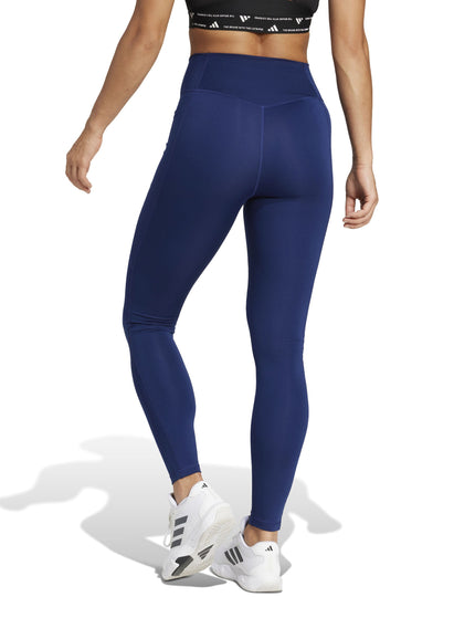 adidas Optime Essentials Stash Pocket Full-Length Leggings - Dark Blue/Whiteimage2- The Sports Edit