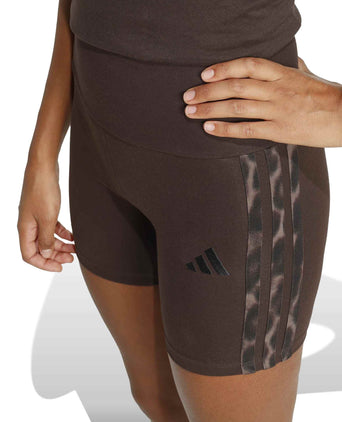 Seasonal Essentials Leopard Print Biker Shorts with 3-Stripes - Aurora Coffee/Multicolor