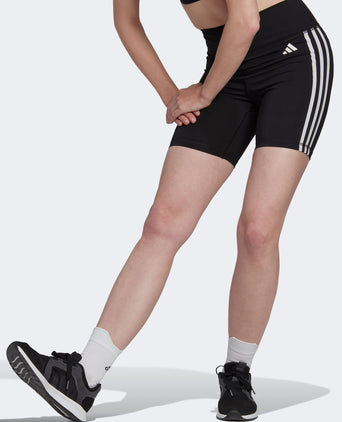 Training Essentials 3-Stripes High Waisted Short Leggings - Black