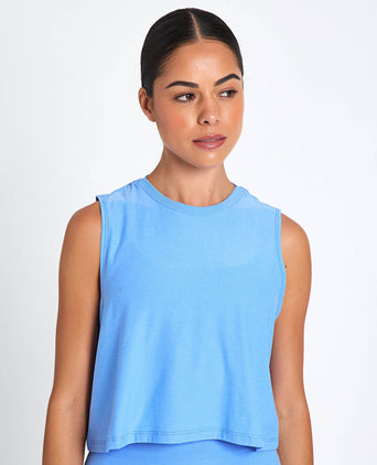 Featherweight Minimal Cropped Tank - Flower Blue Heather