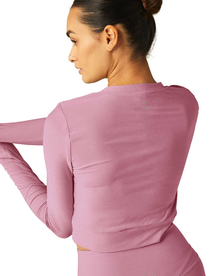 Beyond Yoga Featherweight Center Stage Cropped Long Sleeve Pullover - Pink Haze Heatherimage2- The Sports Edit