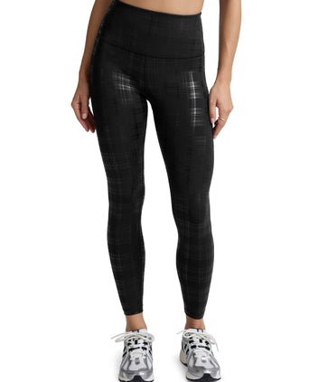 High Waisted Midi Legging - Plaid Foil Black