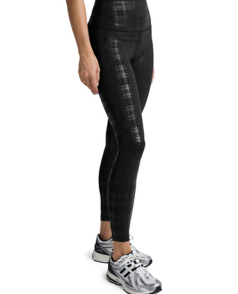 High Waisted Midi Legging - Plaid Foil Black