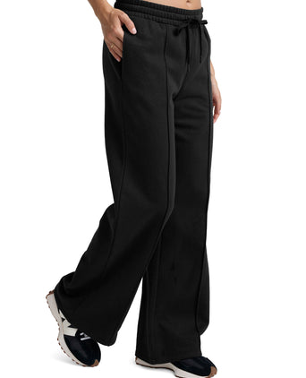 LuxeFleece Pintuck Wide Leg Pant - Black