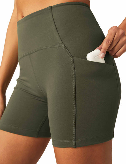 Beyond Yoga POWERBEYOND Strive Pocket Biker Short - Modern Oliveimage4- The Sports Edit