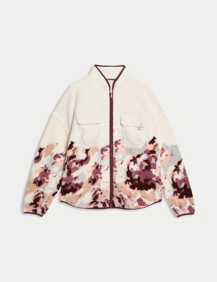 Goodmove Borg Printed Funnel Neck Zip Up Fleece Jacket - Ivory Miximage6- The Sports Edit