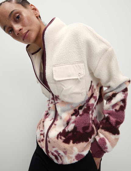 Goodmove Borg Printed Funnel Neck Zip Up Fleece Jacket - Ivory Miximage1- The Sports Edit