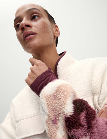 Goodmove Borg Printed Funnel Neck Zip Up Fleece Jacket - Ivory Miximage3- The Sports Edit