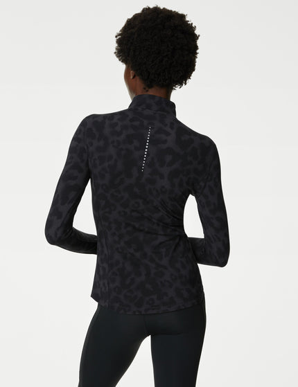 Goodmove Funnel Neck Half Zip Running Top - Black Leopardimages2- The Sports Edit