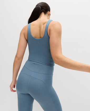 Go Balance Rib Panel Fitted Crop Vest - Slate Blue