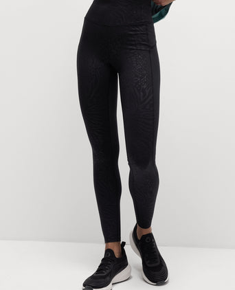 Go Move Printed Embossed High Waisted Gym Leggings - Black