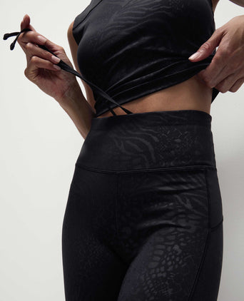 Go Move Printed Embossed High Waisted Gym Leggings - Black