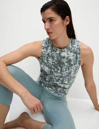 Modal Blend Printed Tie Back Relaxed Vest Top - Grey Mix