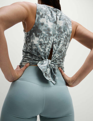Modal Blend Printed Tie Back Relaxed Vest Top - Grey Mix
