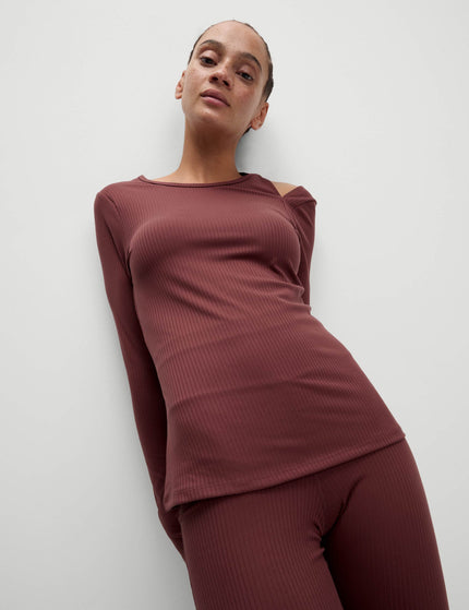 Goodmove Rib Cold Shoulder Fitted Yoga Top - Dark Taupeimage1- The Sports Edit