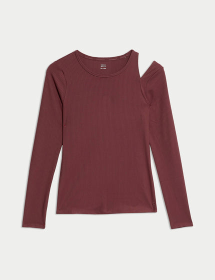 Goodmove Rib Cold Shoulder Fitted Yoga Top - Dark Taupeimages6- The Sports Edit