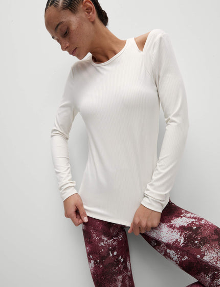 Goodmove Rib Cold Shoulder Fitted Yoga Top - Ivoryimage1- The Sports Edit