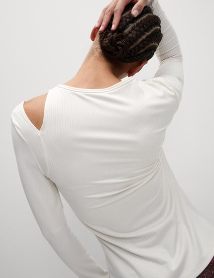 Goodmove Rib Cold Shoulder Fitted Yoga Top - Ivoryimage2- The Sports Edit
