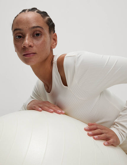 Goodmove Rib Cold Shoulder Fitted Yoga Top - Ivoryimage3- The Sports Edit