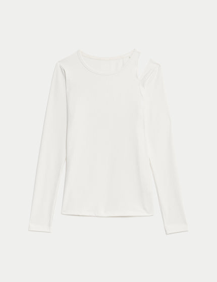 Goodmove Rib Cold Shoulder Fitted Yoga Top - Ivoryimage7- The Sports Edit