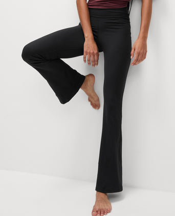 Ribbed High Waisted Flared Yoga Leggings - Black