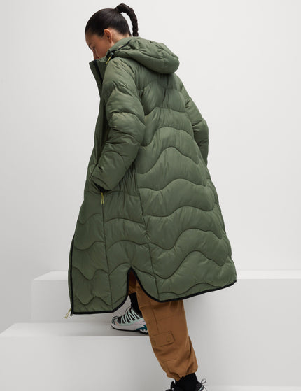 Goodmove Stormwear Quilted Hooded Longline Puffer Coat - Dark Khakiimage2- The Sports Edit