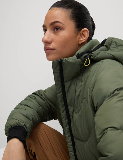 Goodmove Stormwear Quilted Hooded Longline Puffer Coat - Dark Khakiimage4- The Sports Edit