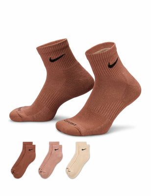 Everyday Plus Cushioned Training Ankle Socks (3 Pairs) - Brown/Pink/Beige