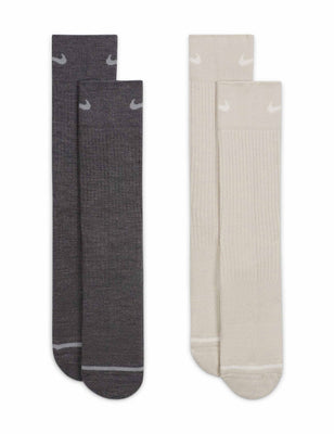 Everyday Wool Cushioned Crew Socks (2 Pairs) - Grey/Beige