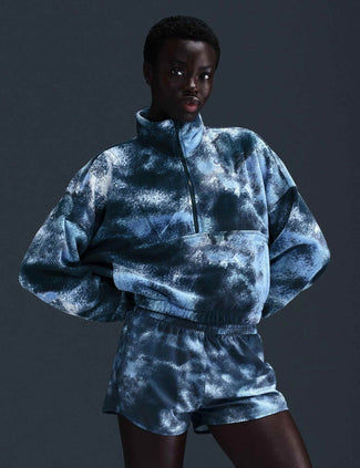 One Oversized 1/2-Zip Fleece Printed Top - Armory Navy