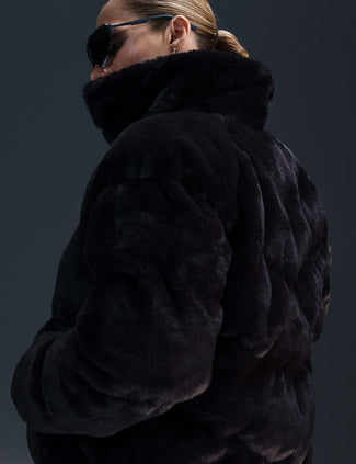 Sportswear Windpuffer Loose Faux Fur Jacket - Black/White