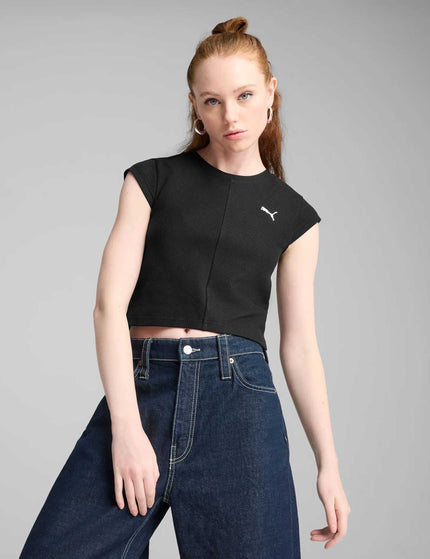 PUMA Wardrobe Ess Ribbed Baby Tee - Blackimage1- The Sports Edit
